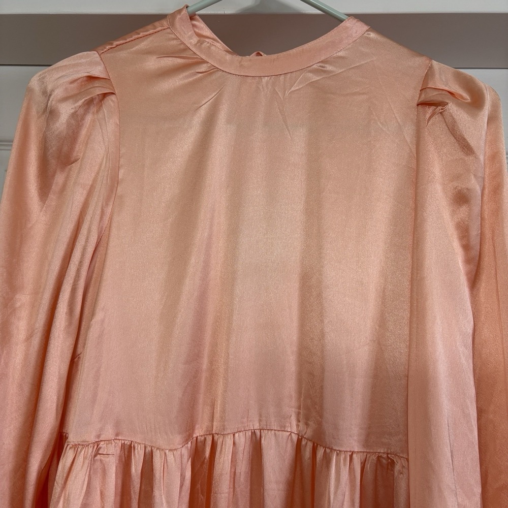 asos Satin Tiered Maxi Dress Sz 2 Coral Pink Salmon Flowy Oversized Silky Pastel - Picture 2 of 14